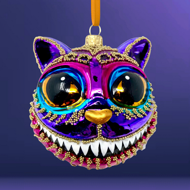 Amethyst Cheshire Cat Glass Ornament