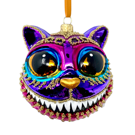 Amethyst Cheshire Cat Glass Ornament