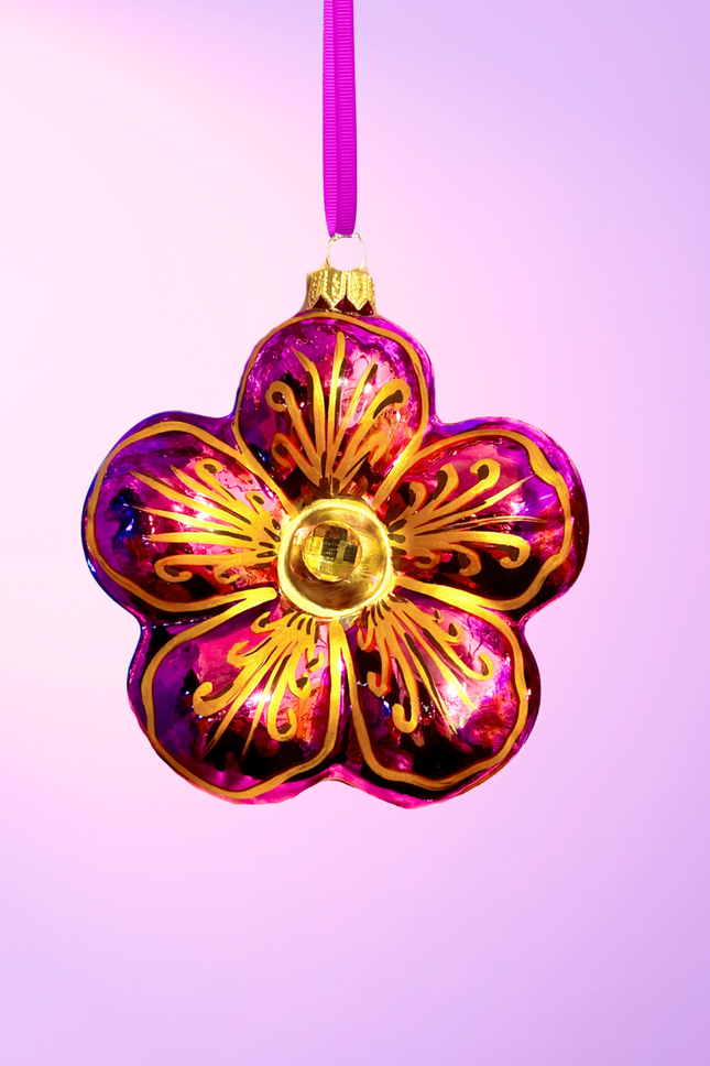 Amethyst Hibiscus Polish Glass Ornament