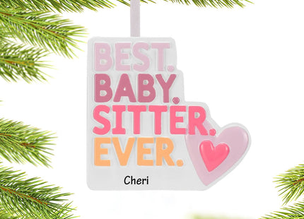 decorative personalized #1 babysitter pink heart christmas ornament – Christmas ornament, holiday tree decoration or gift