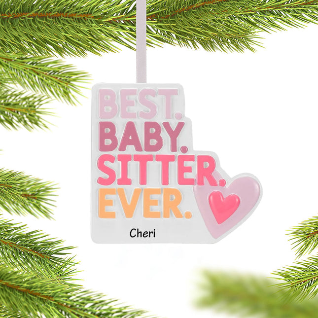 decorative personalized #1 babysitter pink heart christmas ornament – Christmas ornament, holiday tree decoration or gift