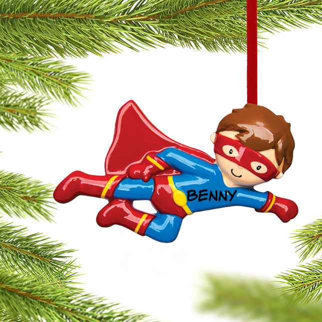custom personalized flying super hero christmas ornament – Christmas ornament, holiday tree decoration or gift