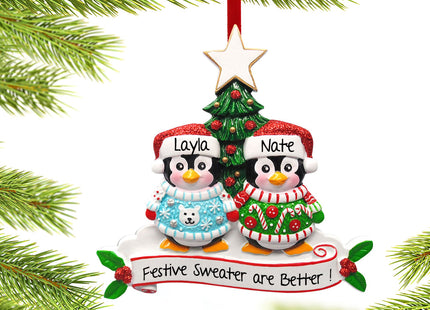 keepsake personalized penguin christmas sweater couple christmas ornament – Christmas ornament, holiday tree decoration or gi