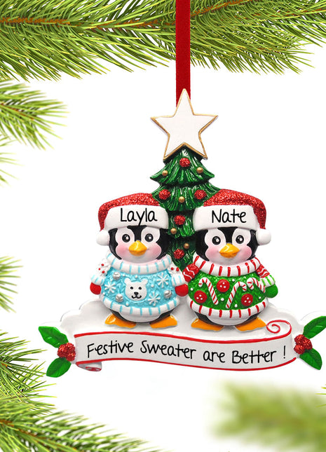 Penguin Christmas Sweater Couple Ornament  by POLARX Ornament