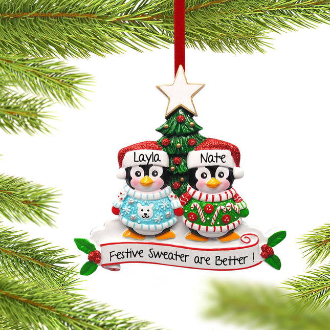 keepsake personalized penguin christmas sweater couple christmas ornament – Christmas ornament, holiday tree decoration or gi