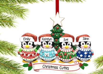 decorative personalized penguin christmas sweater family of 4 christmas ornament – Christmas ornament, holiday tree decoratio