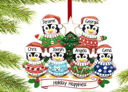 custom personalized penguin christmas sweater family of 6 christmas ornament – Christmas ornament, holiday tree decoration or