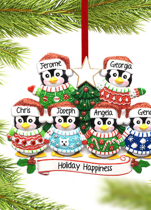 Penguin Christmas Sweater Family of 6 Ornament  by POLARX Ornament