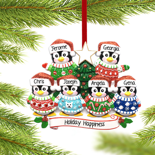 custom personalized penguin christmas sweater family of 6 christmas ornament – Christmas ornament, holiday tree decoration or