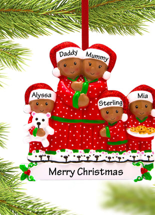 African American Pajama Family of 5 Ornament  by POLARX Ornament