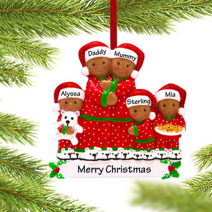 African American Pajama Family Personalized Ornament - 2, 3, 4, 5, or 6