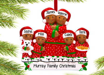 African American Pajama Family Personalized Ornament - 2, 3, 4, 5, or 6