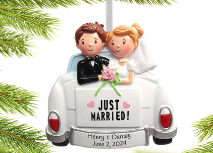 holiday personalized just married couple in car christmas ornament – Christmas ornament, holiday tree decoration or gift
