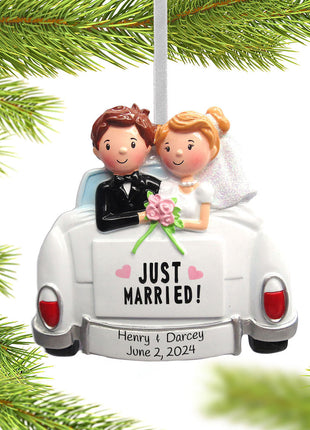 Just Married Couple in Car Ornament  by POLARX Ornament