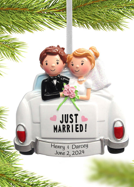 Just Married Couple in Car Ornament  by POLARX Ornament