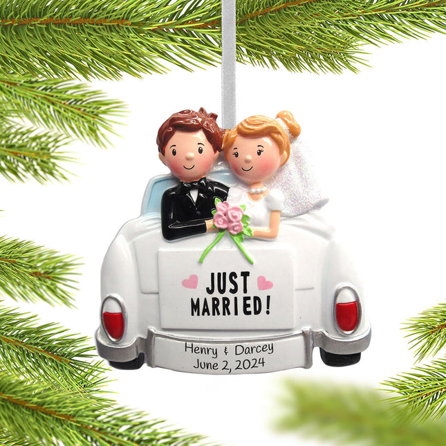 holiday personalized just married couple in car christmas ornament – Christmas ornament, holiday tree decoration or gift