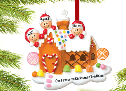 holiday personalized gingerbread house family of 3 christmas ornament – Christmas ornament, holiday tree decoration or gift