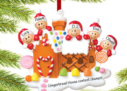 engraved personalized gingerbread house family of 5 christmas ornament – Christmas ornament, holiday tree decoration or gift