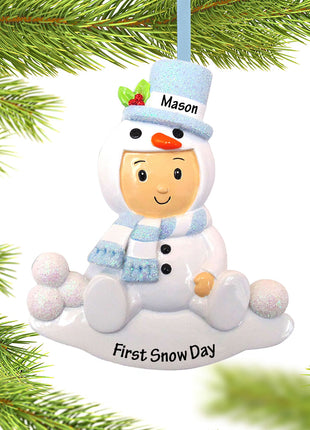 Baby Boy in Snowman Outfit Ornament  by POLARX Ornament