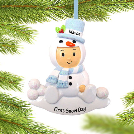 Baby Boy or Girl  in Snowman Outfit Personalized Ornament