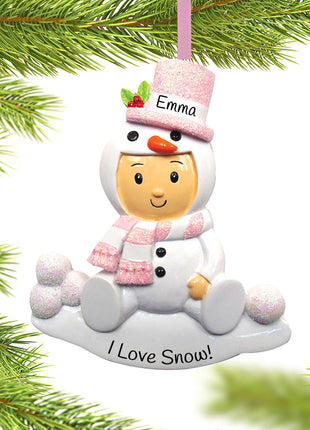 Baby Girl in Snowman Outfit Ornament  by POLARX Ornament