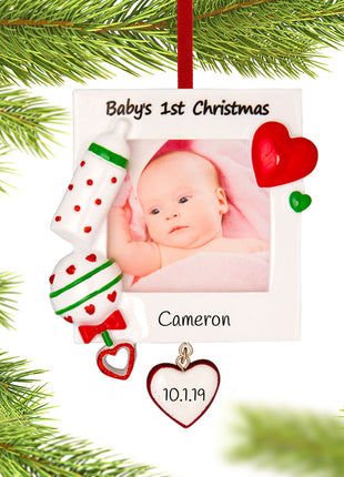 Baby's First Christmas Picture Frame Ornament Ornament  by POLARX Ornament