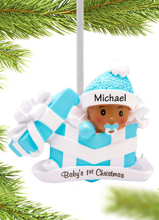 Baby Boy First Christmas Present Ornament  by POLARX Ornament