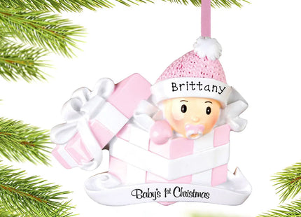 personalized personalized baby girl first christmas present christmas ornament – Christmas ornament, holiday tree decoration 