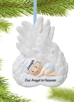 Baby Boy Memorial on Angel Wings Ornament  by POLARX Ornament