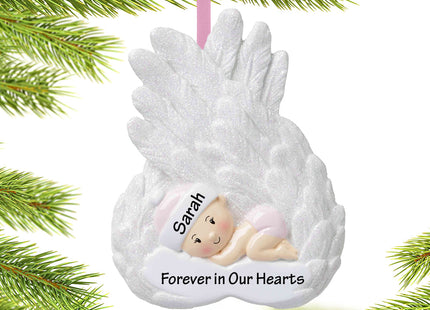 engraved personalized baby girl memorial on angel wings christmas ornament – Christmas ornament, holiday tree decoration or g