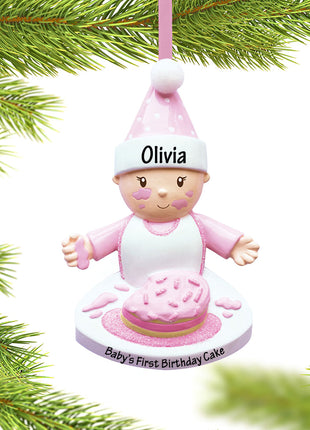 Baby Girl with Birthday Cake Ornament  by POLARX Ornament