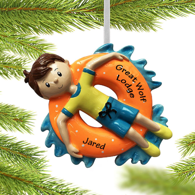 decorative personalized boy relaxing on inner tube christmas ornament – Christmas ornament, holiday tree decoration or gift
