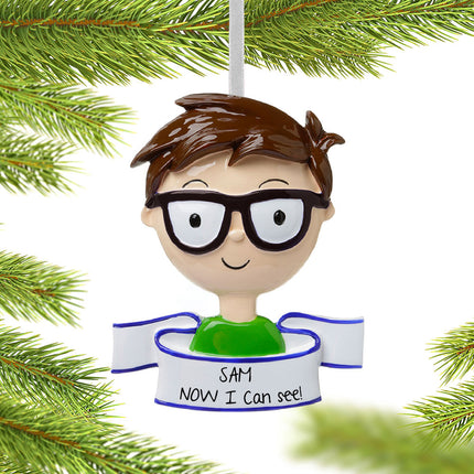 custom personalized boy wearing glasses christmas ornament – Christmas ornament, holiday tree decoration or gift
