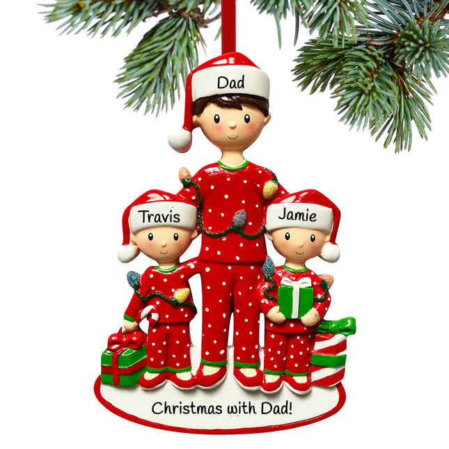 holiday personalized single dad with two child christmas ornament – Christmas ornament, holiday tree decoration or gift