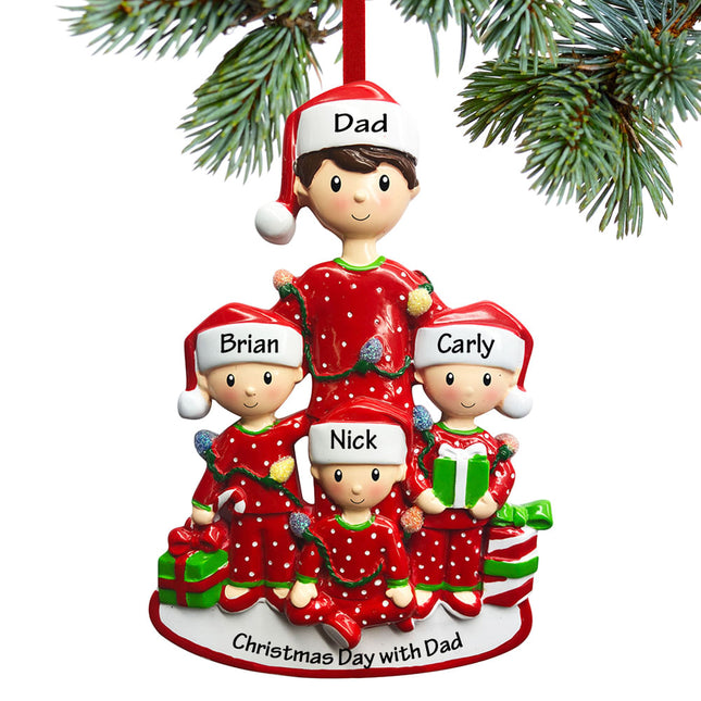 decorative personalized single dad with three child christmas ornament – Christmas ornament, holiday tree decoration or gift
