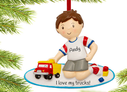 custom personalized boy playing with toy truck christmas ornament – Christmas ornament, holiday tree decoration or gift