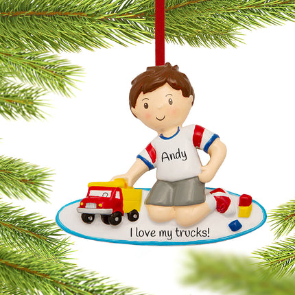custom personalized boy playing with toy truck christmas ornament – Christmas ornament, holiday tree decoration or gift