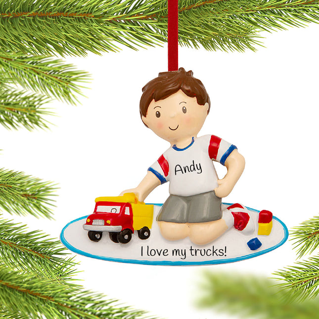 custom personalized boy playing with toy truck christmas ornament – Christmas ornament, holiday tree decoration or gift