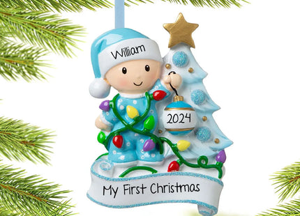 engraved personalized baby boy decorating tree christmas ornament – Christmas ornament, holiday tree decoration or gift