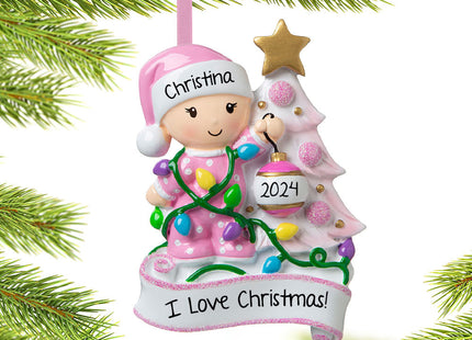 decorative personalized baby girl decorating tree christmas ornament – Christmas ornament, holiday tree decoration or gift