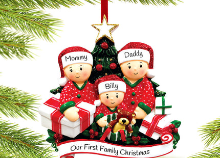 holiday personalized opening presents family of 3 christmas ornament – Christmas ornament, holiday tree decoration or gift