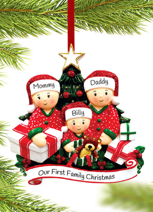 Opening Presents Family of 3 Ornament  by POLARX Ornament