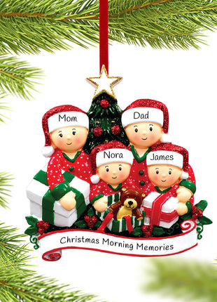 Opening Presents Family of 4 Ornament  by POLARX Ornament