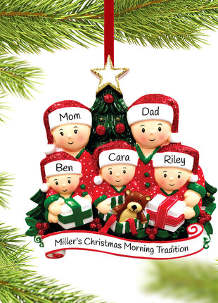 Opening Presents Family of 5 Ornament  by POLARX Ornament