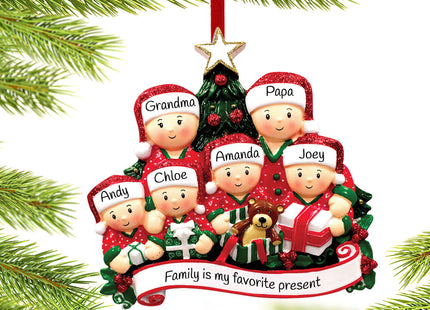 holiday personalized opening presents family of 6 christmas ornament – Christmas ornament, holiday tree decoration or gift