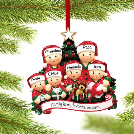 holiday personalized opening presents family of 6 christmas ornament – Christmas ornament, holiday tree decoration or gift