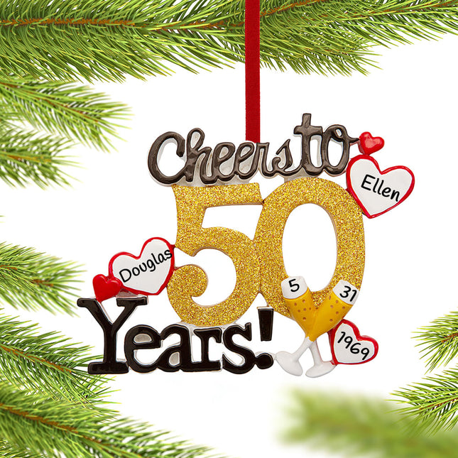 Cheers to 50 Years With Hearts Personalized Ornament