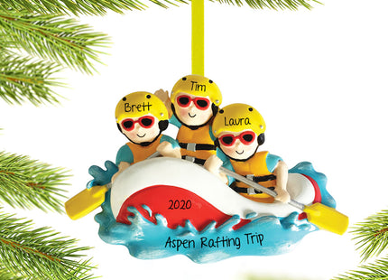 holiday personalized white water rafting family of 3 christmas ornament – Christmas ornament, holiday tree decoration or gift