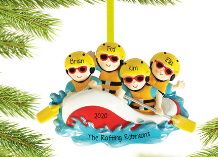 decorative personalized white water rafting family of 4 christmas ornament – Christmas ornament, holiday tree decoration or g