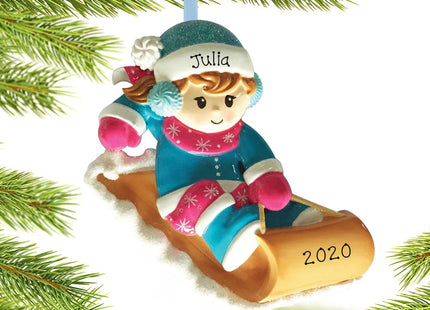 keepsake personalized sledding girl christmas ornament – Christmas ornament, holiday tree decoration or gift